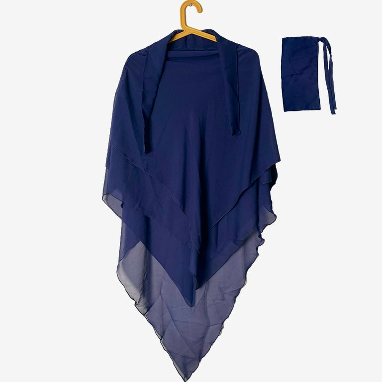 3 Layer Khimer Hijab with Niqab in Navy Blue